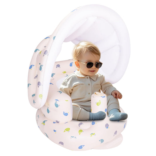 AirSwim Inflatable Baby Seat with Detachable Canopy and Built-in Pump, Inflatable Baby Chair for Babies 3 Months and Up, Sit Me Up Chair for Outdoor Indoor, Bumbo Seat for Infants, Whale