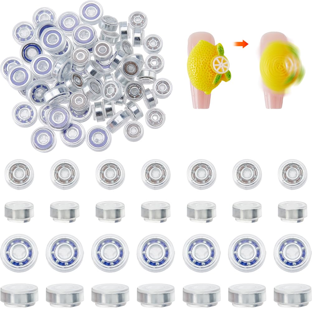 SUPERFINDINGS 60Pcs Spinning Nail Charms 2 Sizes 3D Nail Art Rotating Bearing 360 Degree Flat Round Iron Plastic Cabochon Clear Creative Jewelry Rotating Tools For DIY Craft Jewelry Design