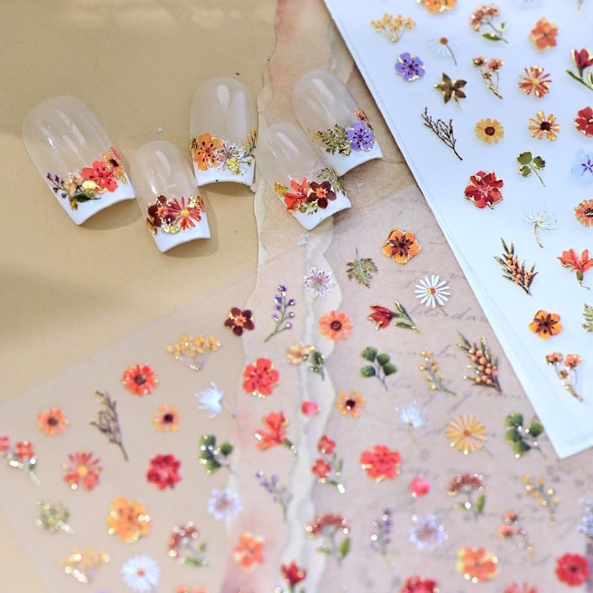 Flower Nail Art Stickers 5D Embossed Floral Nail Stickers Flower Nail Decals Spring Self-Adhesive Nail Decorations for Women Manicure 1 Sheet