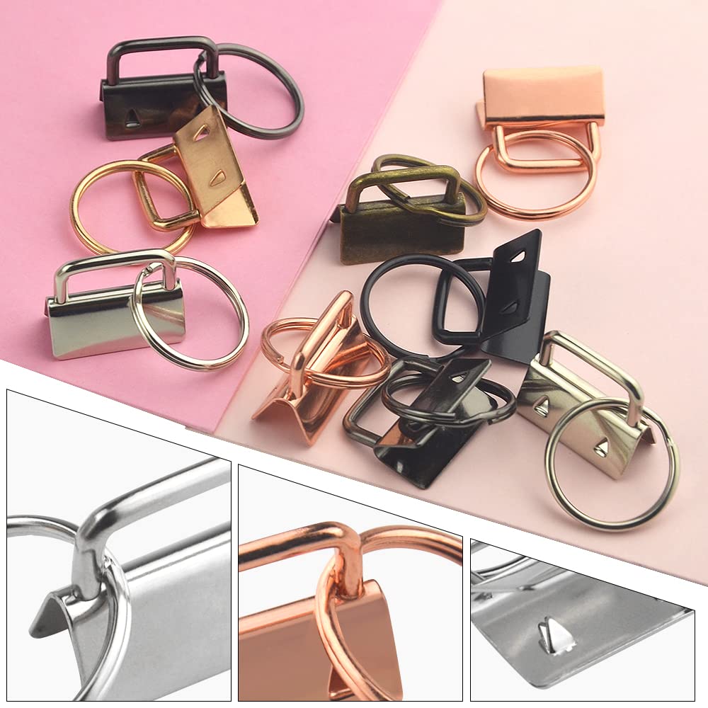 XINMEIWEN 72PCS Key Fob Hardware Set Including 24 Key Fob Hardware with Key Ring 24 Colorful Leather Keychain Tassel and 24 Swivel Snap Hooks for Keychain Making Supplies (6 Colors)