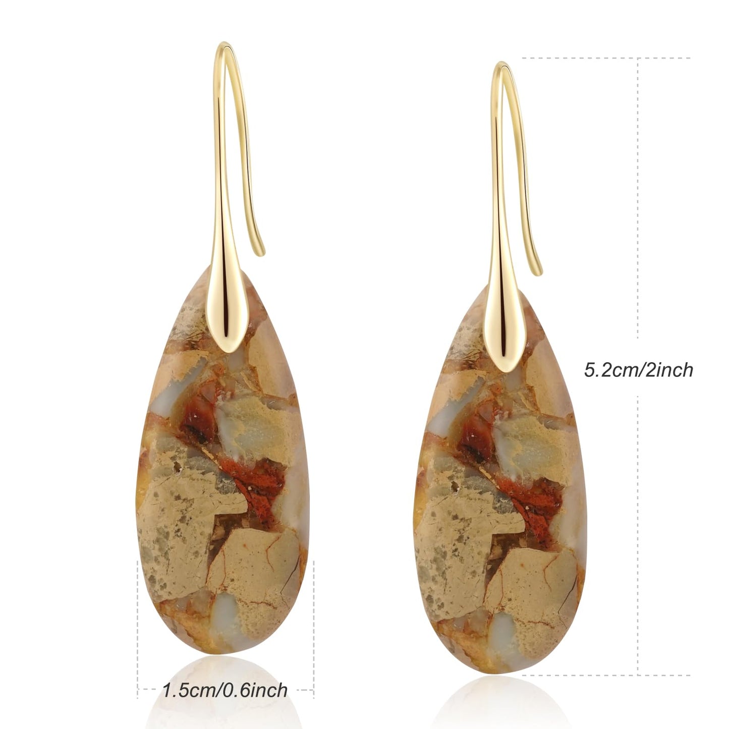 Sriomu Natural Healing Stone Fishhoop Dangle Drop Earrings Statement Gold silver earrings