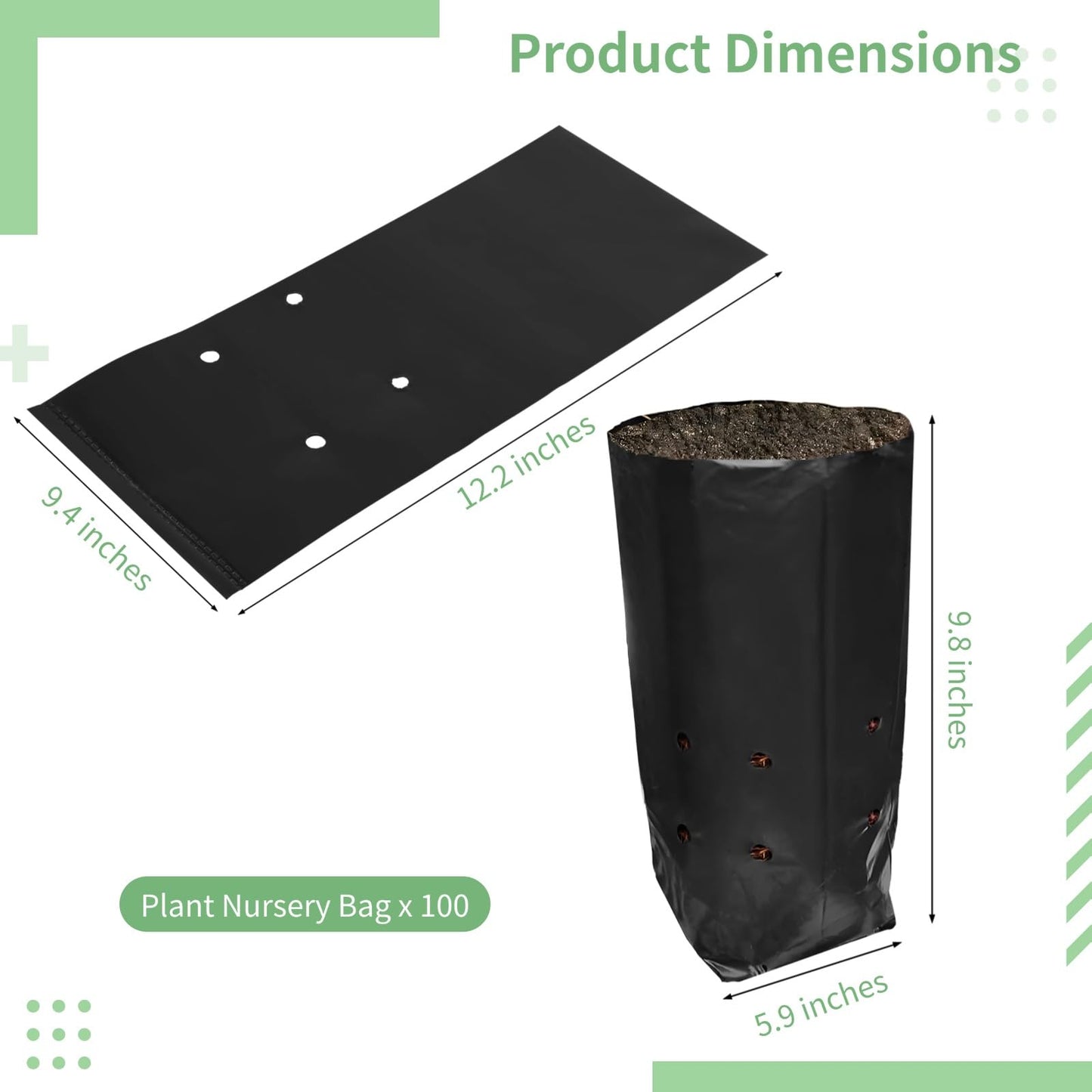 OMISTAR 100 PCS Plant Nursery Bags, Plastic Seedling Pots Container for Fruit Tree Flower Plant Grow, Plant Nursery Bags for Gardening Transplant