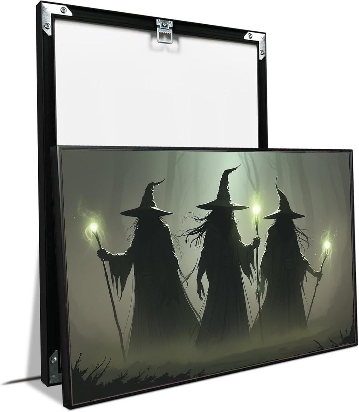 JFHCQJPK Vintage 3 witches canvas wall decor melancholy dark Halloween poster wall decor holding a staff print Gothic horror Halloween painting print for living room bedroom20x30in Metal blackFramed