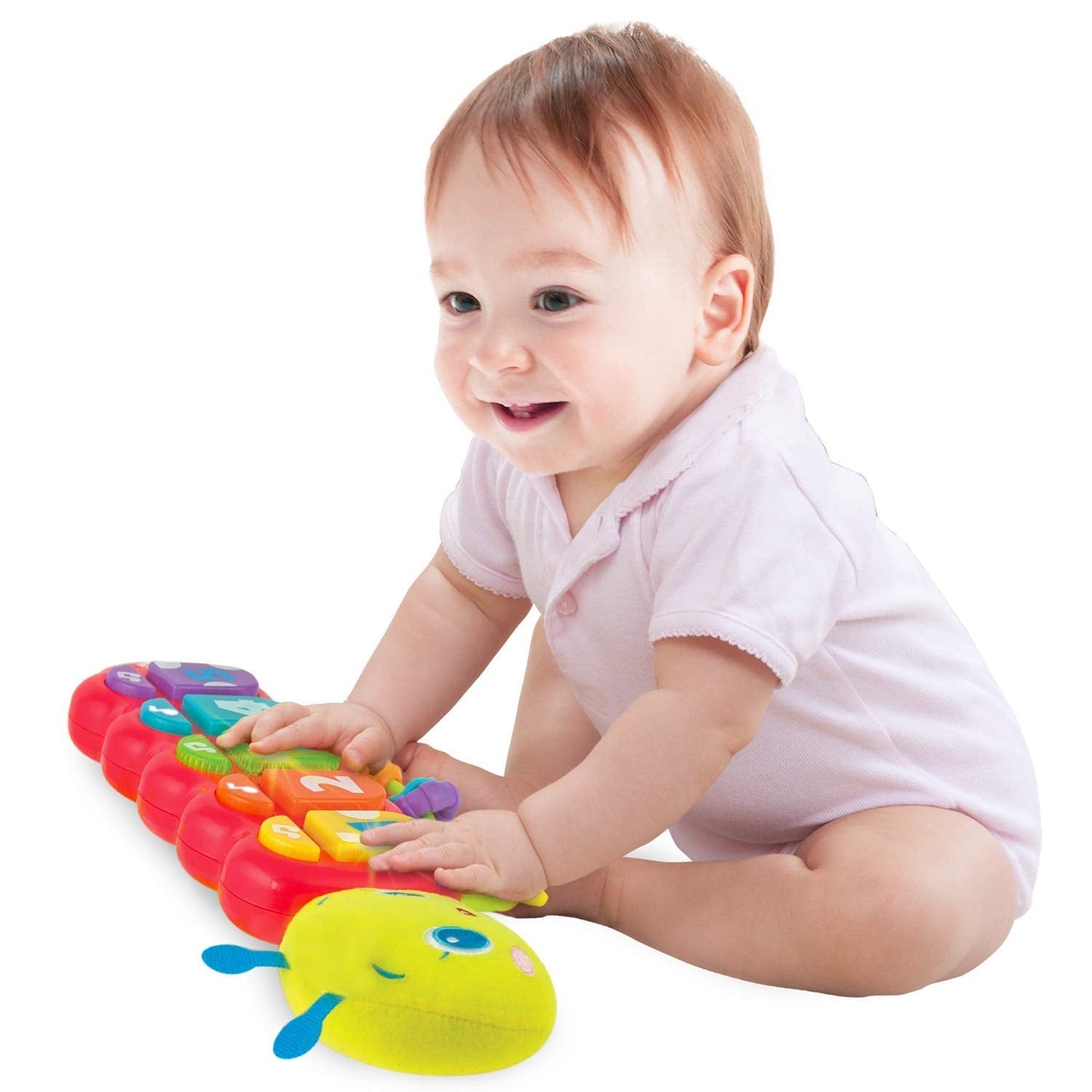 KiddoLab Lira Baby Musical Toy with Lights & Music – Interactive Caterpillar Spinner & Stacking Rings for Infants 3+ Months – Soft Stuffed Animal Head for Sensory Play