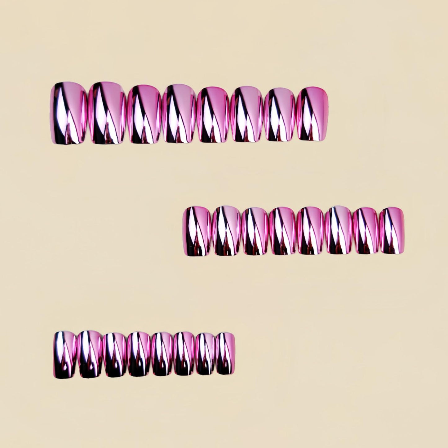 RUOKEXIN Medium Length Press on Nails Square Fake Nails Pink Chrome False Nails Full Cover Nail Press ons Sparkly Artificial Nails for Women 24Pcs