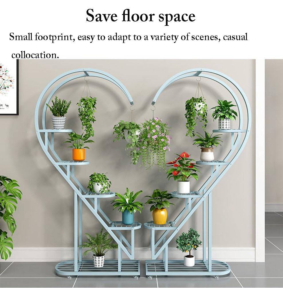 Eiwitany Floor-Standing Wrought Iron Flower Stand Installation Simple Load-Bearing Strong Home Living Room Balcony Heart-Shaped Shelf (Black)
