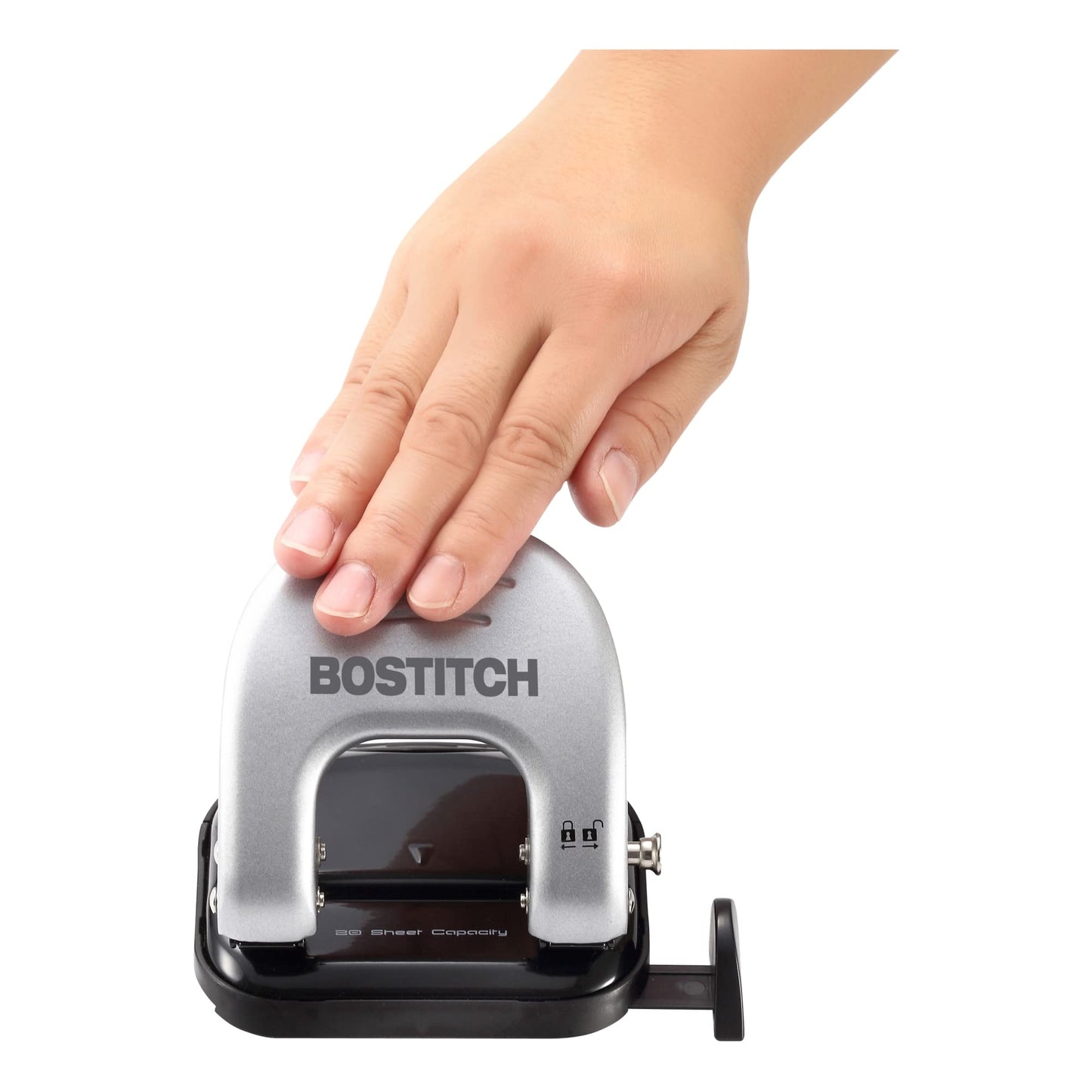 Bostitch Office EZ Squeeze Reduced Effort 2-Hole Punch, 2 Sheets, Locking Handle, Silver (231)