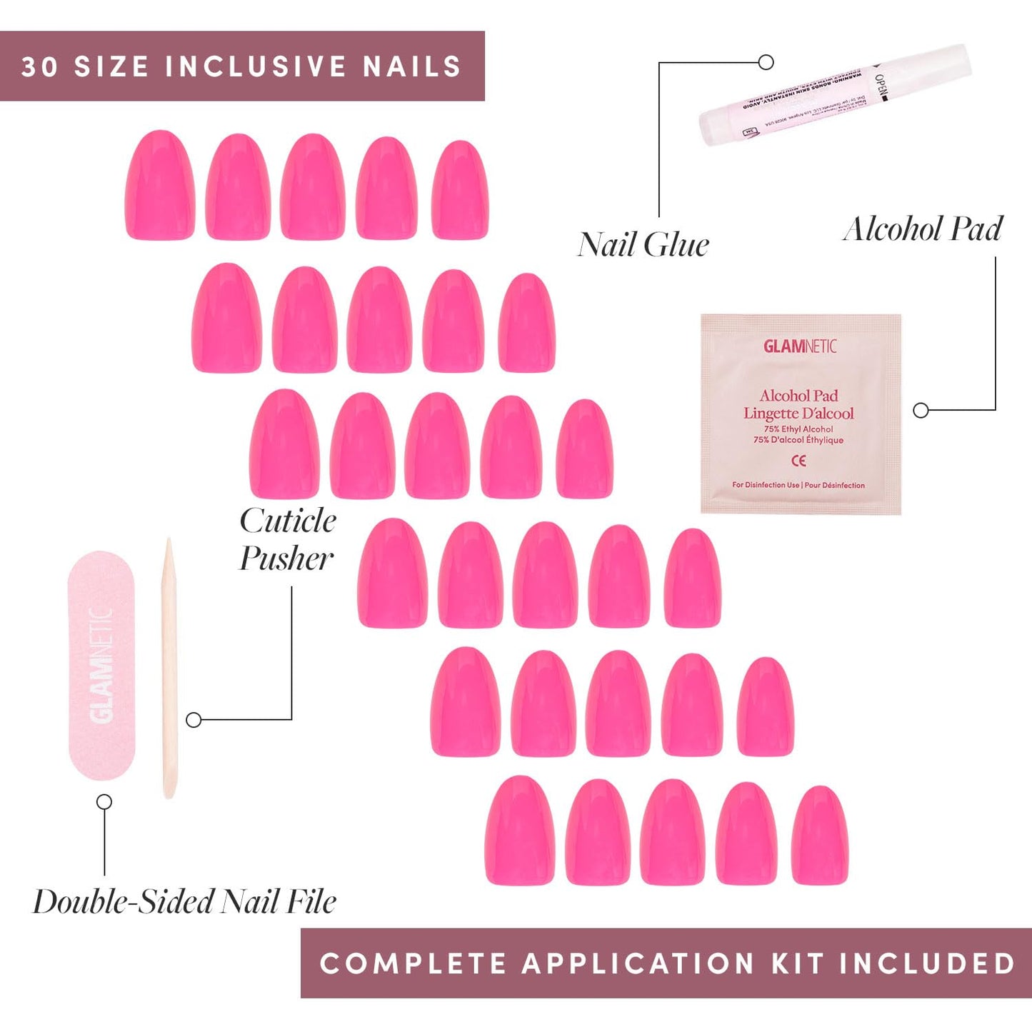 Glamnetic Press-On Nails Bundle - Hot Pink & Goal Digger | Neon Pink Short Oval Fake Nails | Natural Short Round False Nails with Gold Foil | Reusable, Salon-Quality Nail Kits