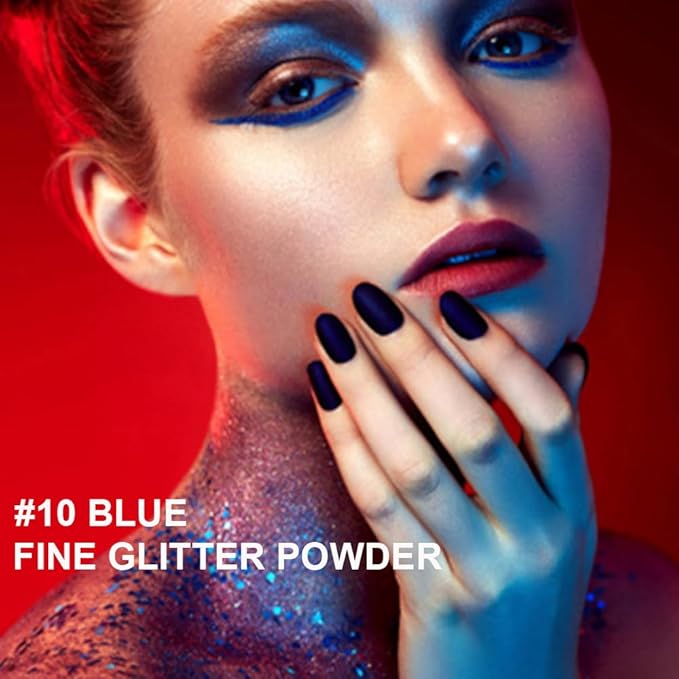 Blue Glitter Spray for Face and Body, Rich Color Loose Shimmer Powder Long Lasting Sparkly Spray High Gloss Makeup for Women Rave Festival Prom Stage Wedding Party, #10