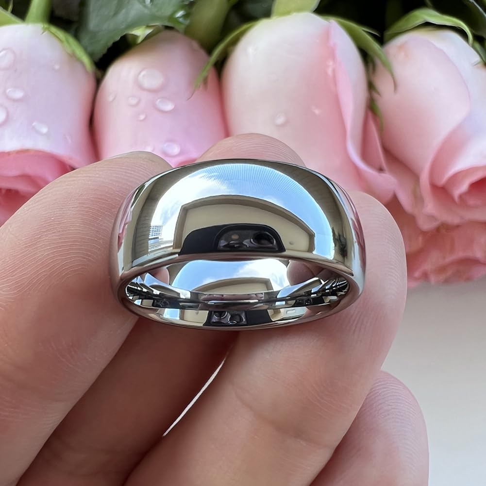 TUTISS 8mm Tungsten Rings for Men Women Engagement Wedding Bands Domed Polished Comfort Fit Size 14