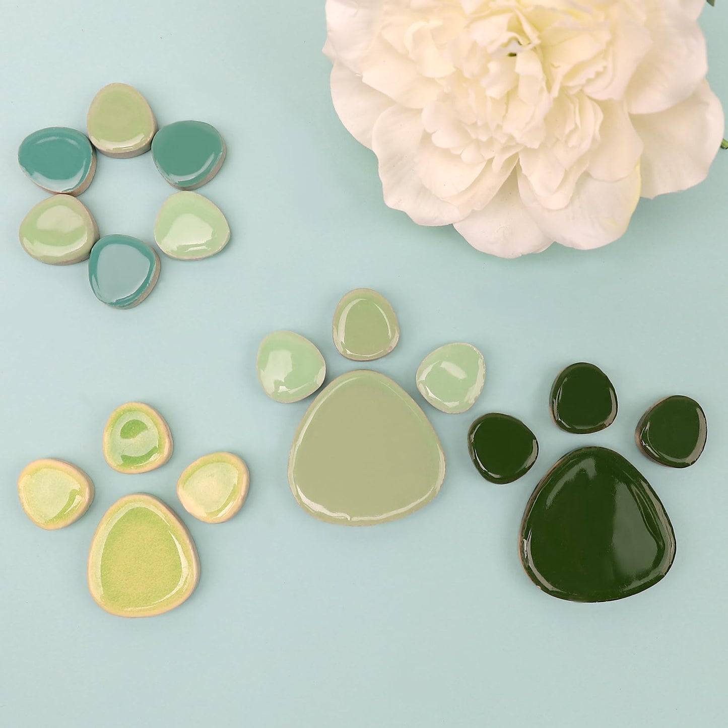 Yatinkim 500g Ceramic Mosaic Tiles Irregular Broken Porcelain Pieces DIY Decoration Green Pebble Oval Crafts Art Projects Glazed Supplies Plates Pool Flowerpots Stone Material
