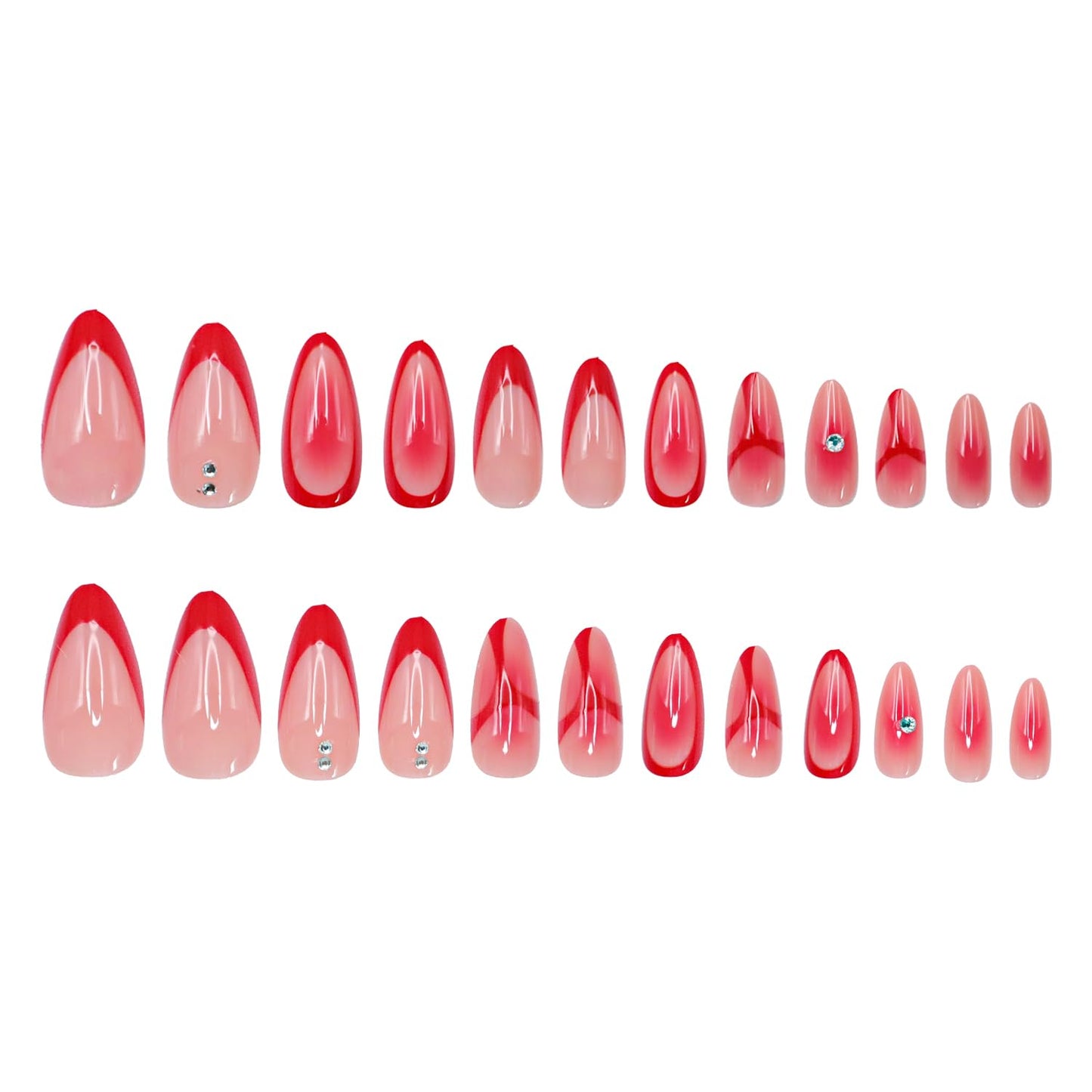 Press on Nails Medium Almond SWEKKE Pink French Tip Fake Nails False Nails with Designs Rhinestones Gradient Glossy Glue on Nails Acrylic Nails for Women Girls 24Pcs