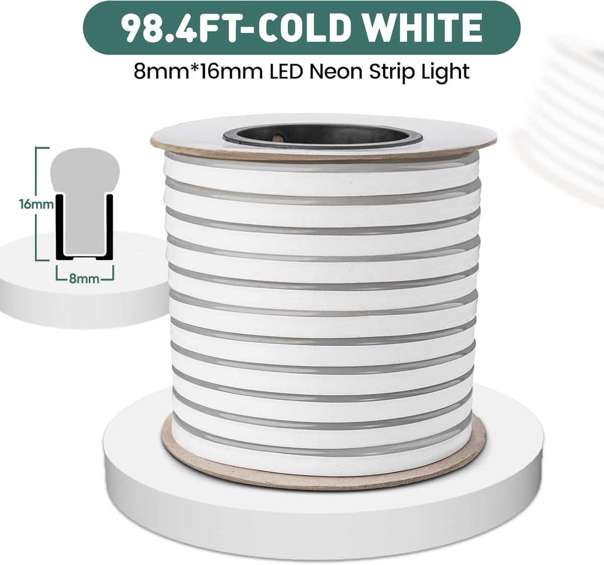 GZBtech Flexible LED Neon Rope Lights 100FT,AC 110-120V Waterproof Strip Light, 120 LEDs/M Cuttable Connectable Neon Lighting for Indoor Outdoor Home Decor/Commercial Building Use-Cold White 30M