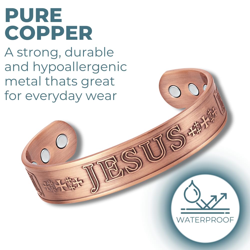 Willis Judd JESUS Men's Pure Copper Magnetic Therapy Adjustable Bracelet Bangle