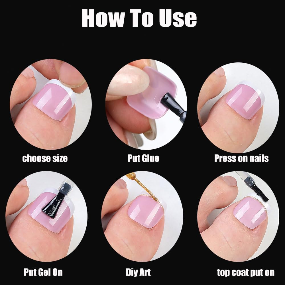 SWRITATSK Press On Toe Nails,French Press On Toenails For Women,Square Toe Nail Press Ons Toe Nails,120Pcs Toe Nail Tips,12 Sizes Ombre Pink Wearable Full Cover Fake Toenails, Mother's Day for Girl