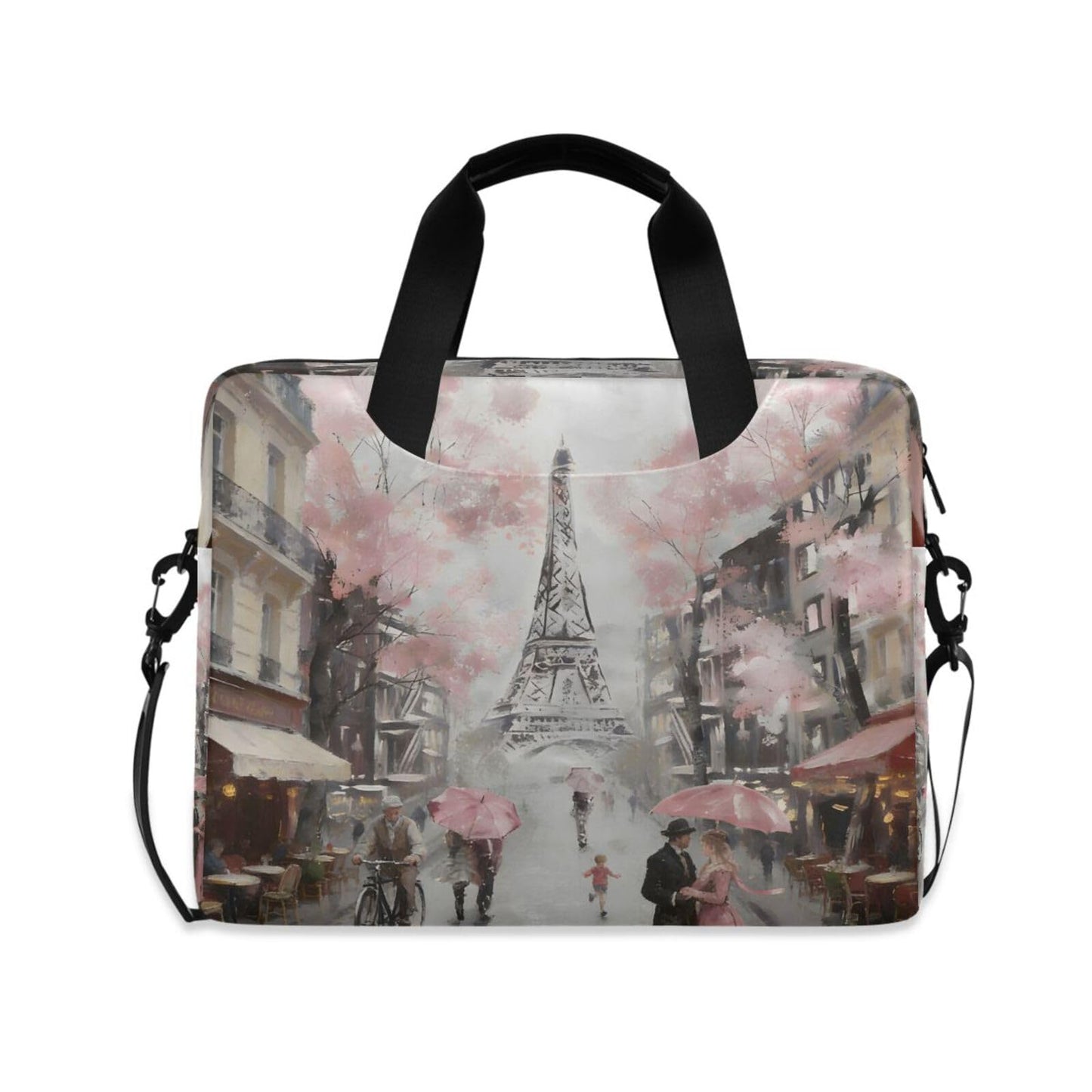 ALAZA Art Paris Eiffel Tower Laptop Case Bag Sleeve Portable Crossbody Messenger Briefcase w/Strap Handle, 13 14 15.6 inch