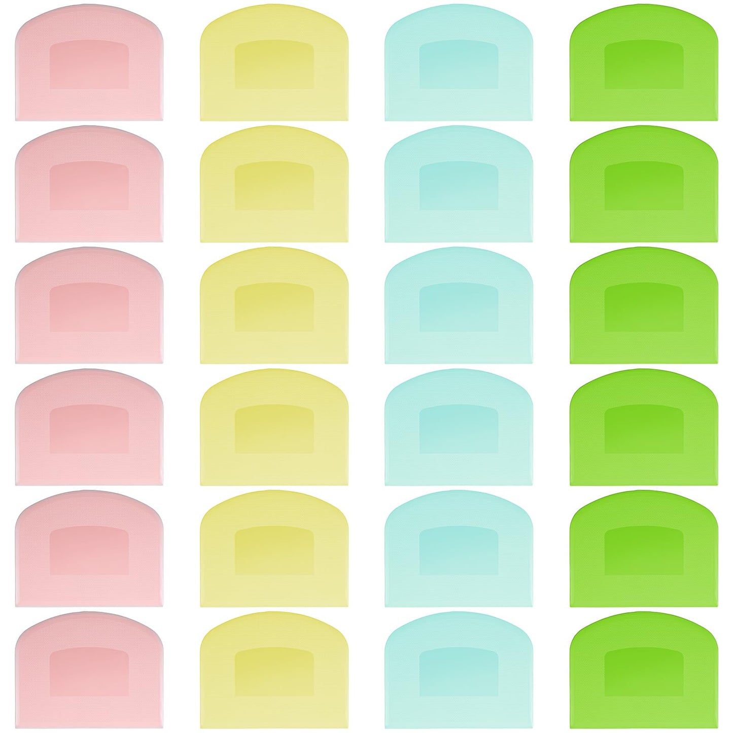 24 Pcs Bench Scraper Dough Scraper for Baking, BPA Free PE Flexible Bowl Scrapers, Food-Safe Plastic Dough Cutter Tool for Bread Cake Fondant Icing (Light Blue, Green, Yellow, Pink)