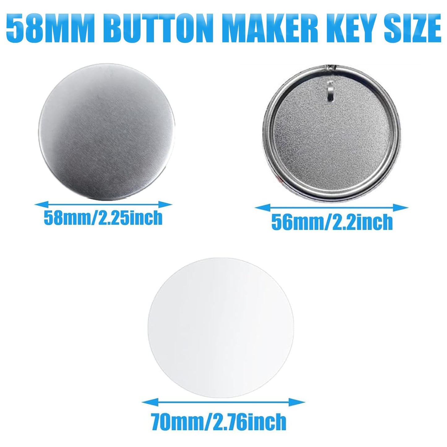Rntfunre 200 PCS 58mm/2.25 inch Button Maker Keychains Supplies, Metal Badge Sets with Metal Shell Back Cover, Transparent Film and Chain Head