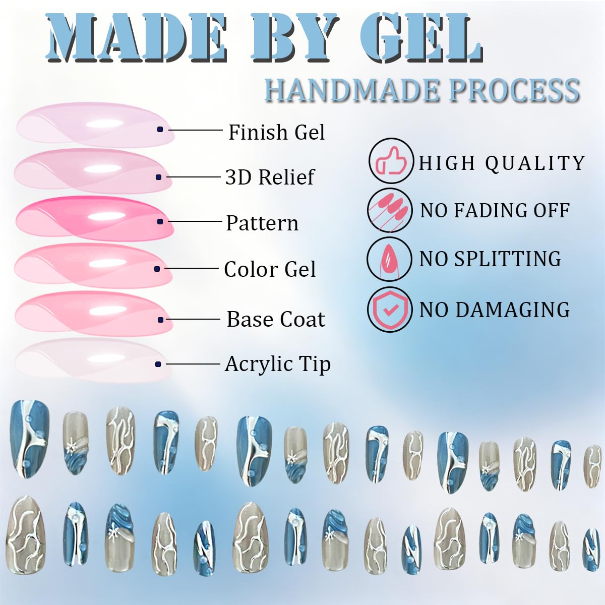 3D Press On Nails Almond Medium Fake Nails with Cat's Eye Glossy Relief Lines High-end Designs, Acrylic Artificial Nail Press ons False Stick On Nails for Women Girls 30Pcs