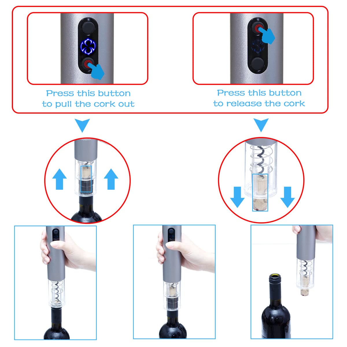 Electric Wine Bottle Opener Automatic Wine Opener Rechargeable Electric Corkscrew with Wine Aerator,Foil Cutter,Wine Stopper,USB-C Charge Cable, Perfect Mothers Day Gifts(Silver)