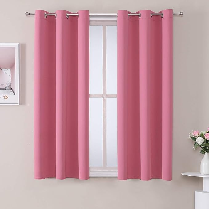 ChrisDowa Grommet Room Darkening Curtains for Bedroom and Living Room - 2 Panels Set Thermal Insulated Blackout Curtains (Pink, 42W x 63L)