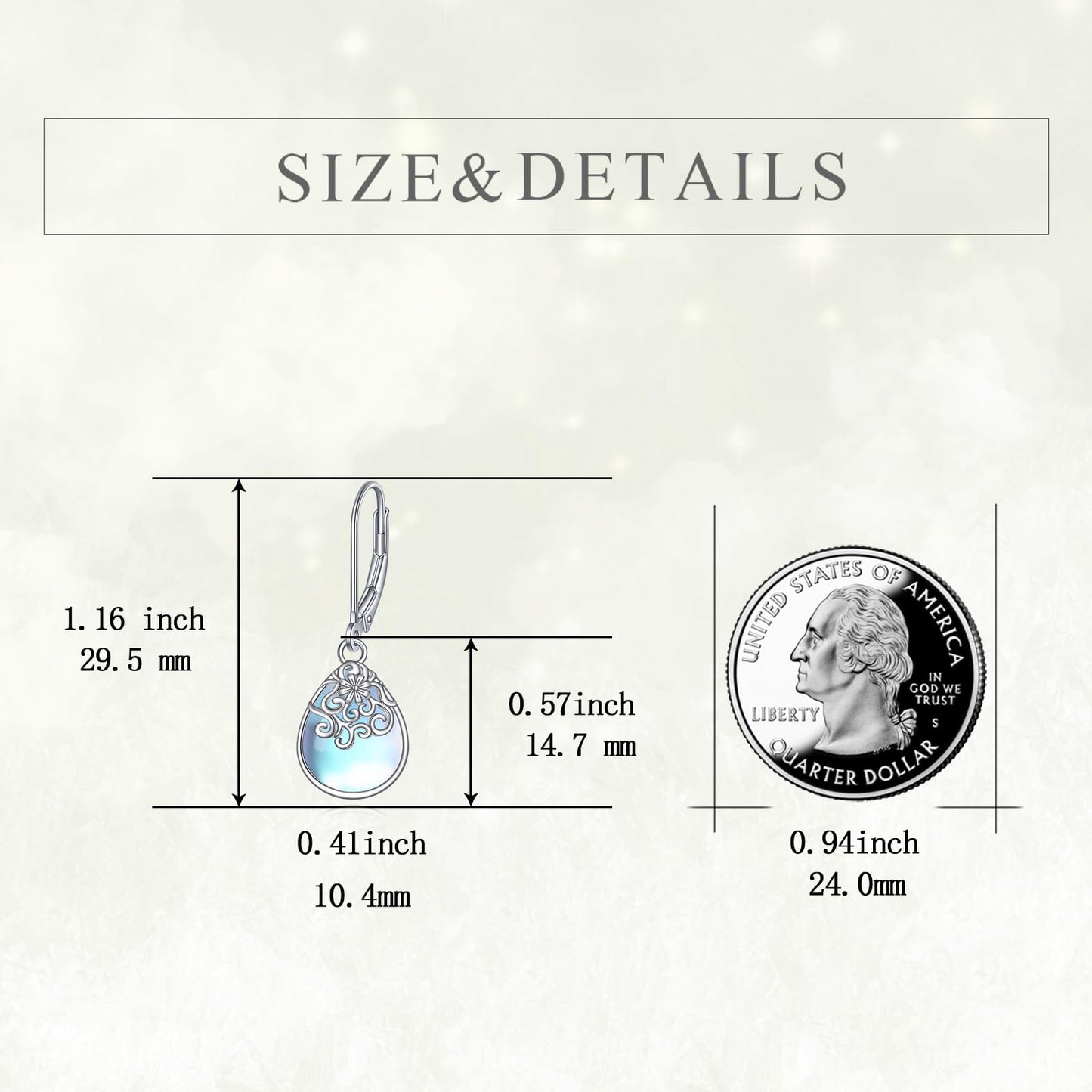 POPLYKE Moonstone Filigree Flower Teardrop Drop Dangle Earrings Sterling Silver Leverback Earrings Jewelry for Women