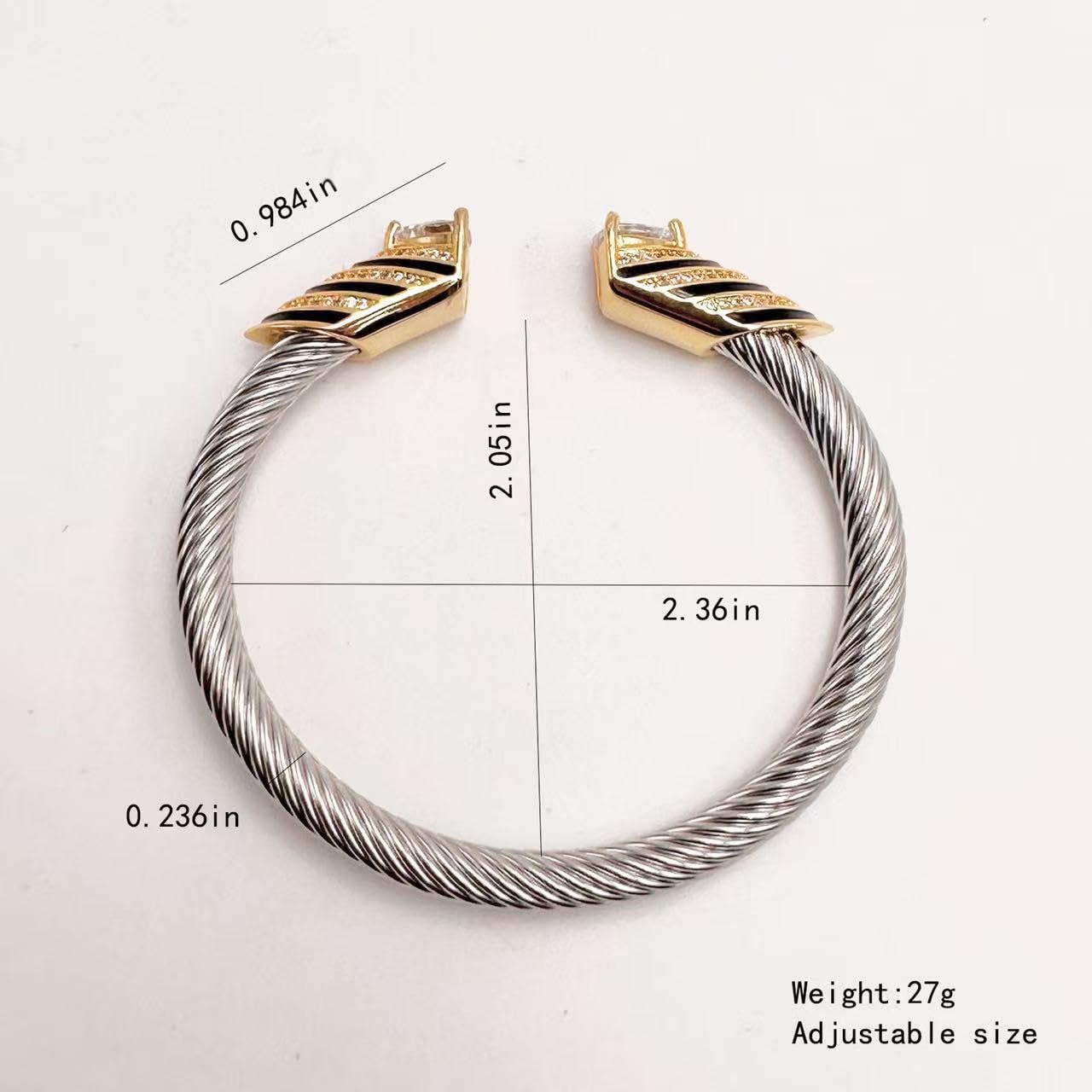 Stainless Steel Twisted Cable Wire Bangle, Crystal Inlaid Open Cuff Bangle Bracelets for Women, Stackable Elegant Jewelry Gift