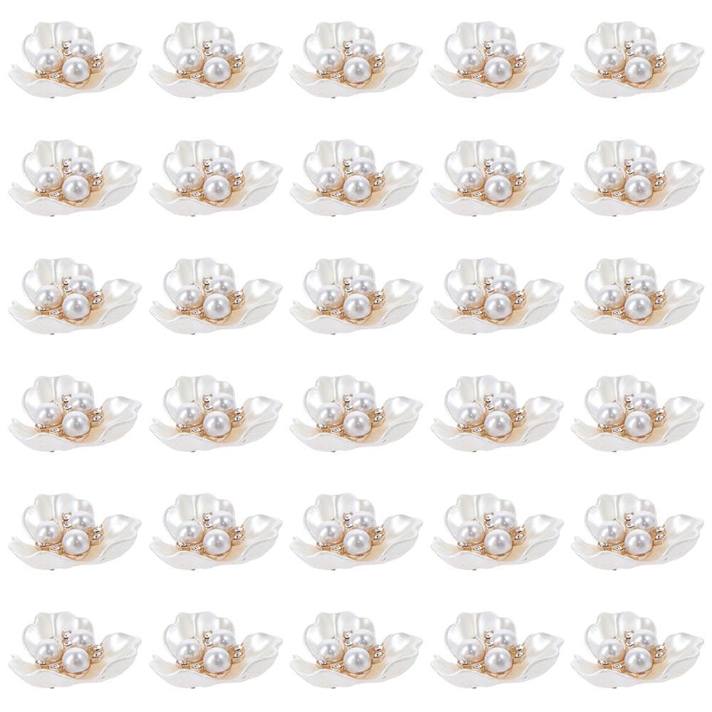 diyhub 30Pcs Rhinestone Pearl Embellishments Faux Pearl Flower Buttons Flatback Beads for Jewelry Making