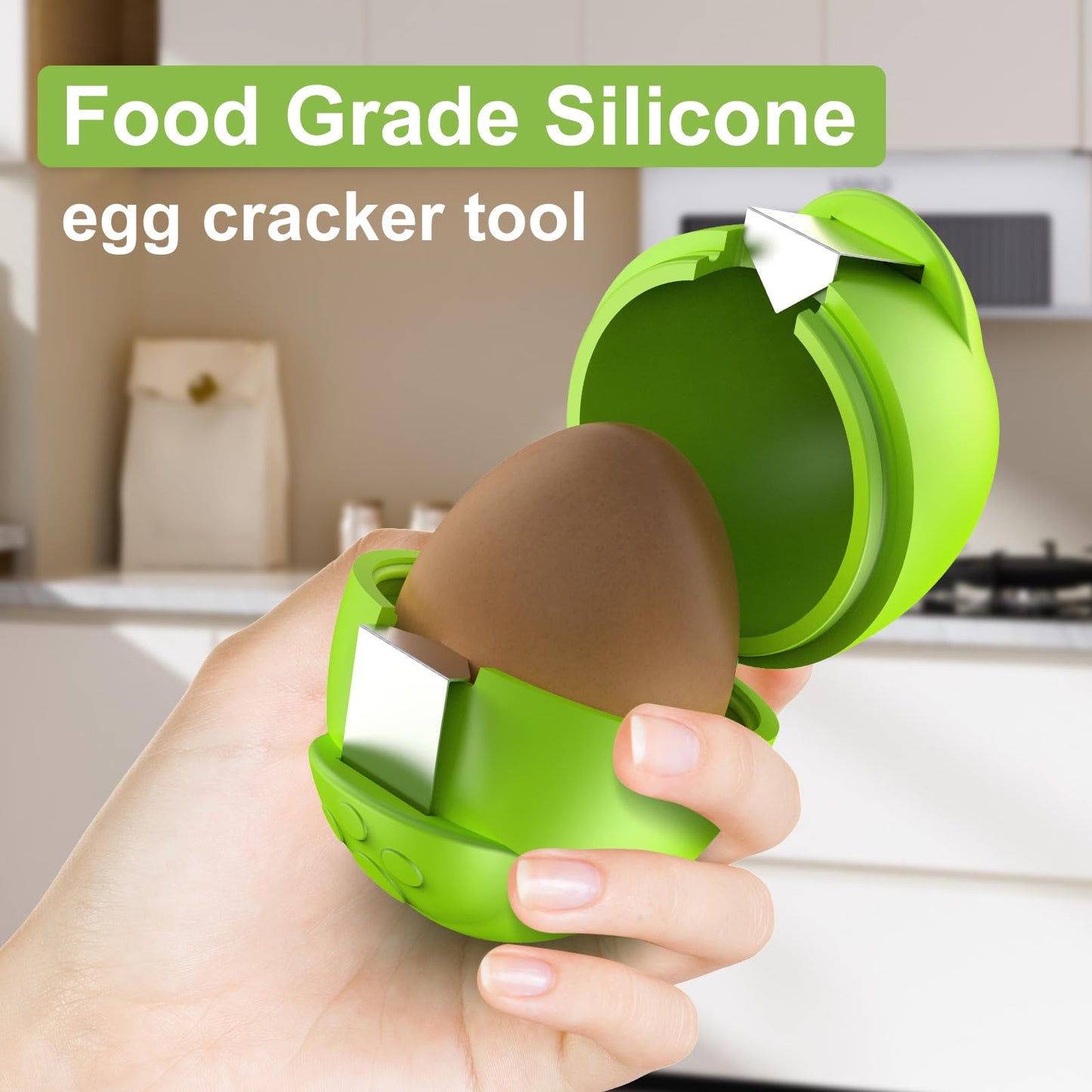 PowCube Egg Cracker, Silicone Egg Shell Opener, Cute Egg Shaped Design, Opens Eggs with Ease, A Little Happiness Boost for Your Kitchen. (Color: Green, 1-Pack)