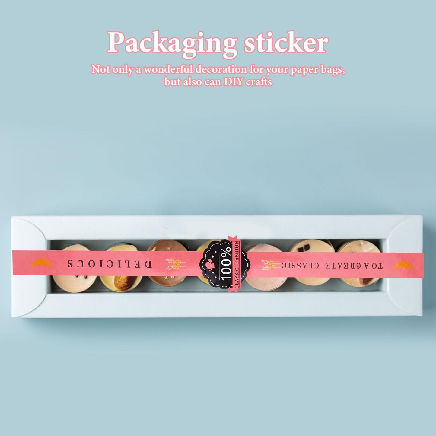 100 PCS Bakery Stickers, Cookie Stickers, 11x0.8in Tamper Evident Self-Adhesive Handmade Food Retail Package Seal for Craft Art and Other Decorative