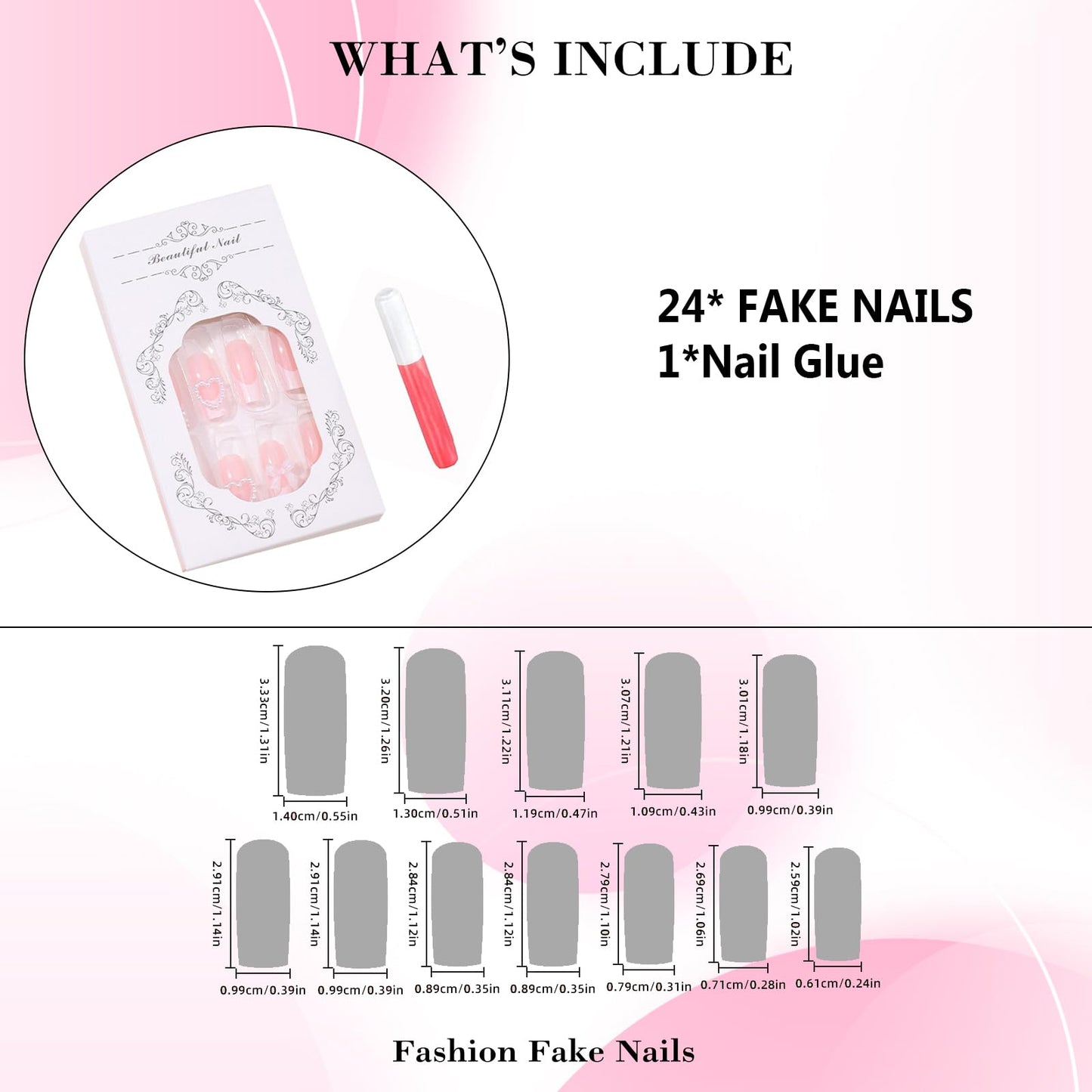 IMRAIN French Tips Press on Nails Long Square Pink Fake Nails 3D Flower Pearl False Nails Glue on Nails with Bow Heart Designs Glossy Full Cover Handmade Gel Acrylic Nail Set