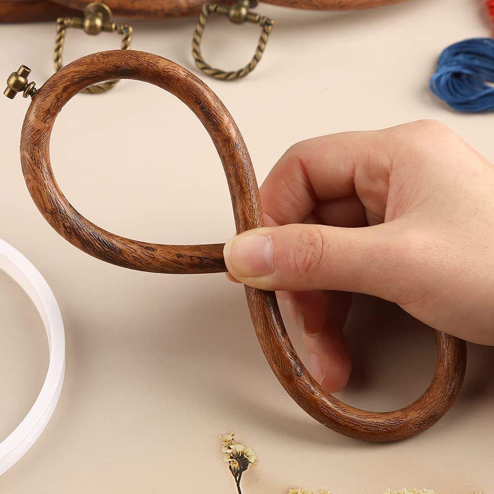 Jupean Embroidery Hoops, 7.5'' 9.2'' Oval Embroidery Hoop, Imitated Wood Display Frame with 30 Pieces Embroidery Needles, Embroidery Frame and Cross Stitch Hoop for Art Craft Sewing and Wall Hanging