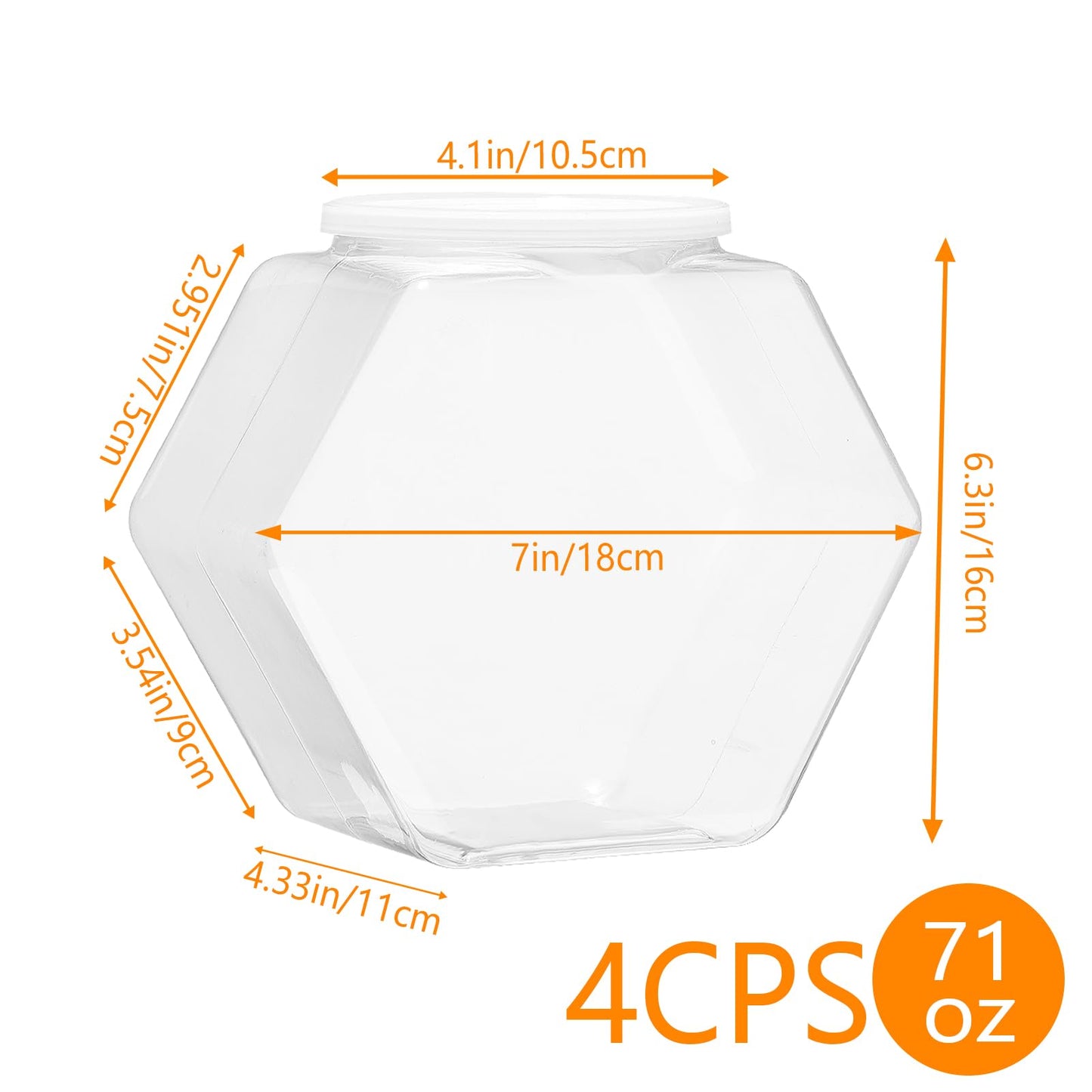4 Pack Plastic Candy Jars with Lids Hexagon Cookie Jars Kitchen Counter Candy Bar Containers Acrylic Clear Containers for Buffet Storage Display Dog Treat Laundry Pod Buffet Craft Kitchen Storage