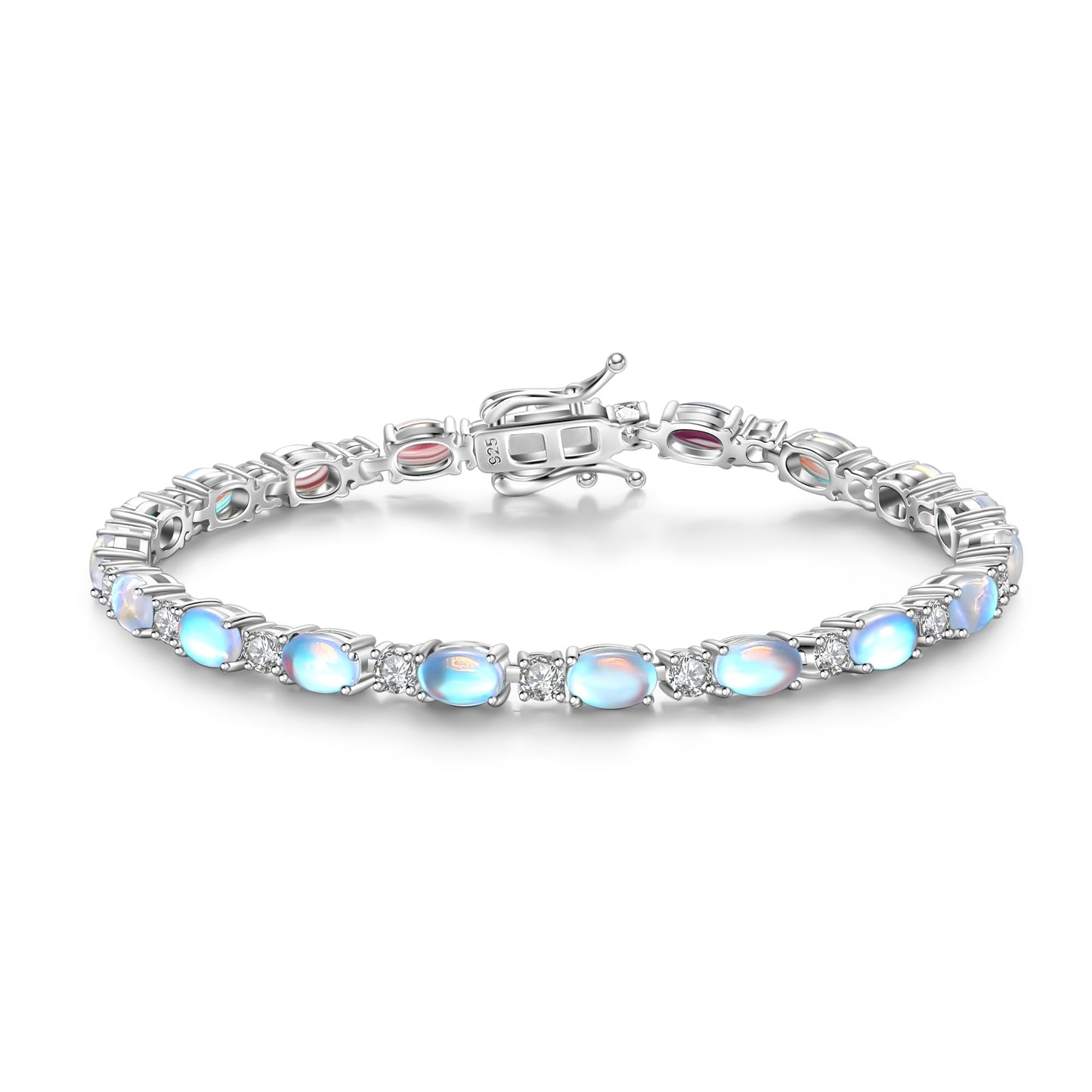 FANCIME Sterling Silver Created Moonstone Tennis Bracelet June Birthstone Bracelet Oval Gemstone Dainty Fine Jewelry for Women 7"