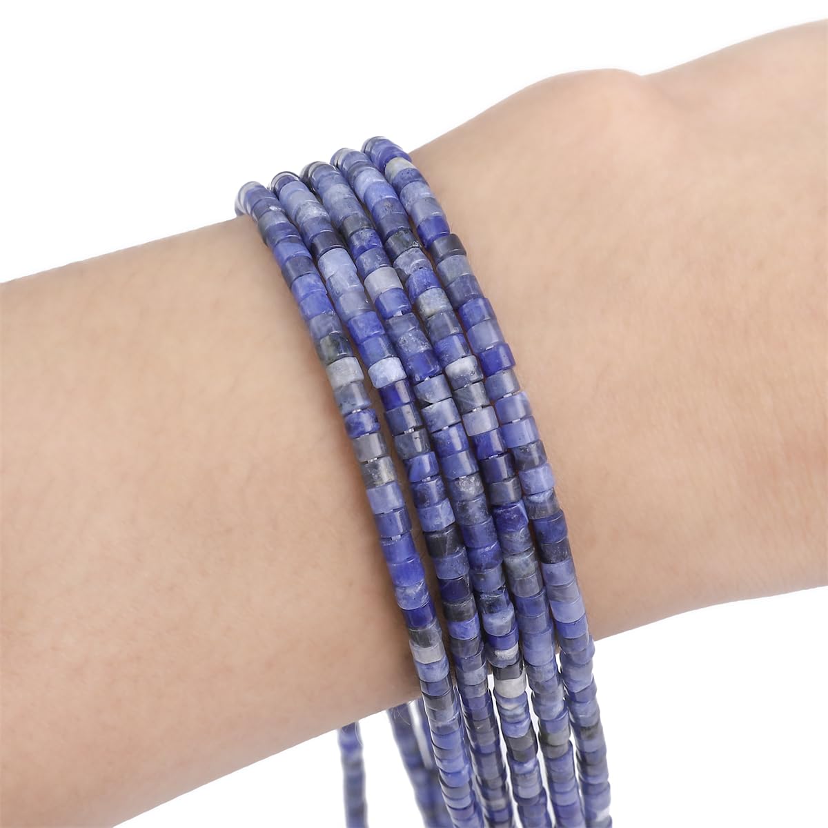 BEADIA Natural Blue Sodalite Spacer Beads Caps Flat Round Loose Beads for Beading Jewelry Making 3mmx2mm 38cm