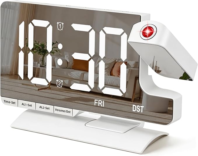 Lamisola Projection Alarm Clock for Bedroom Ceiling, White Digital Clock