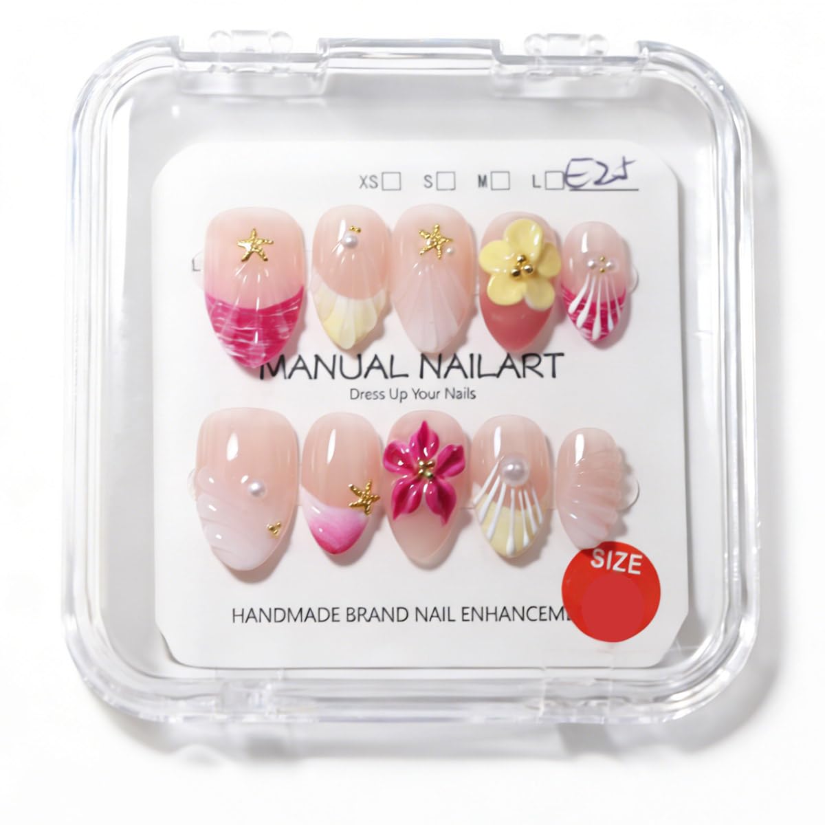10 Short Handmade Press On Nails | with 3D Floral and French design False Nails | Skip Salon Trips, Easy to Apply & Remove, Reusable (251206, XS)