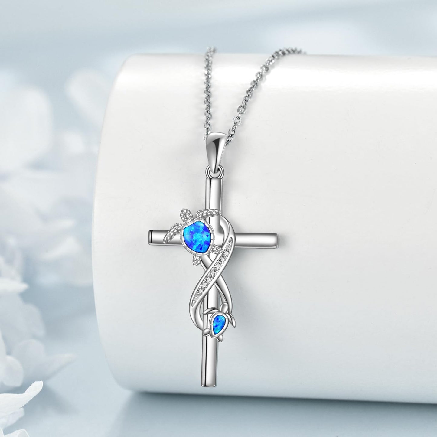 POPLYKE Turtle necklace Sterling Silver SeaTurtle Necklace for Women Cross NecklaceMother's Day Gifts, Blue