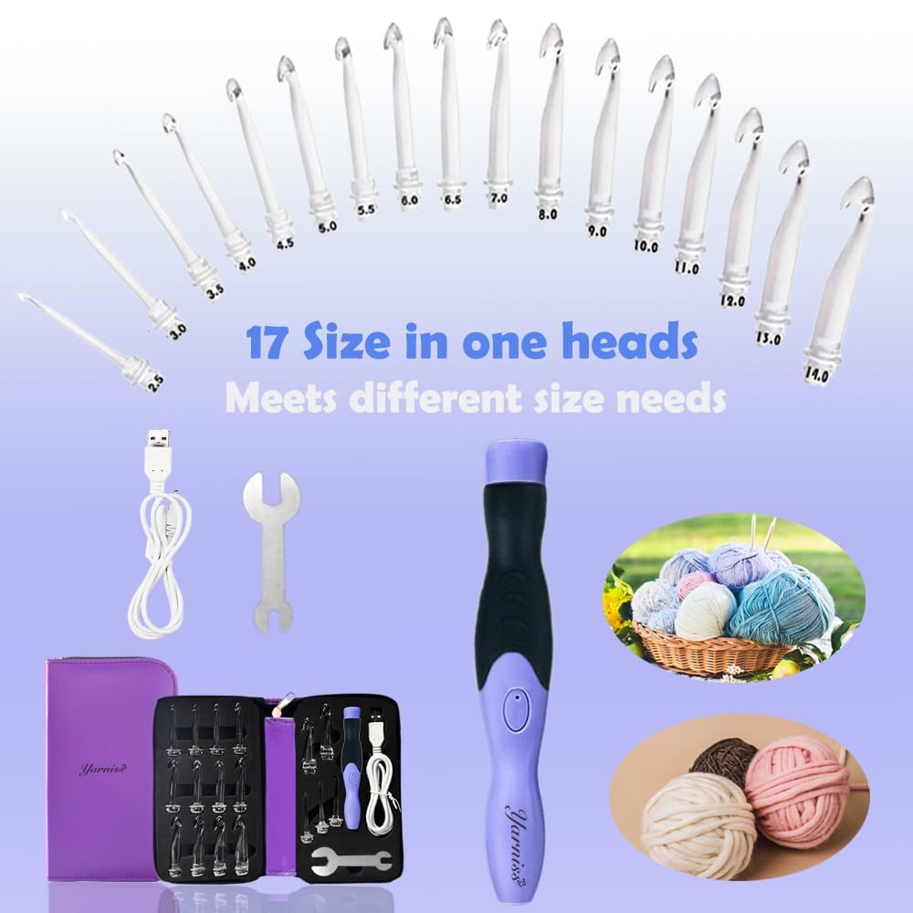 Yarniss 17 Sizes Lighted Crochet Hooks Set 2.5mm~14.0mm, Rechargeable Crochet Hook with Interchangeable Crochet Head