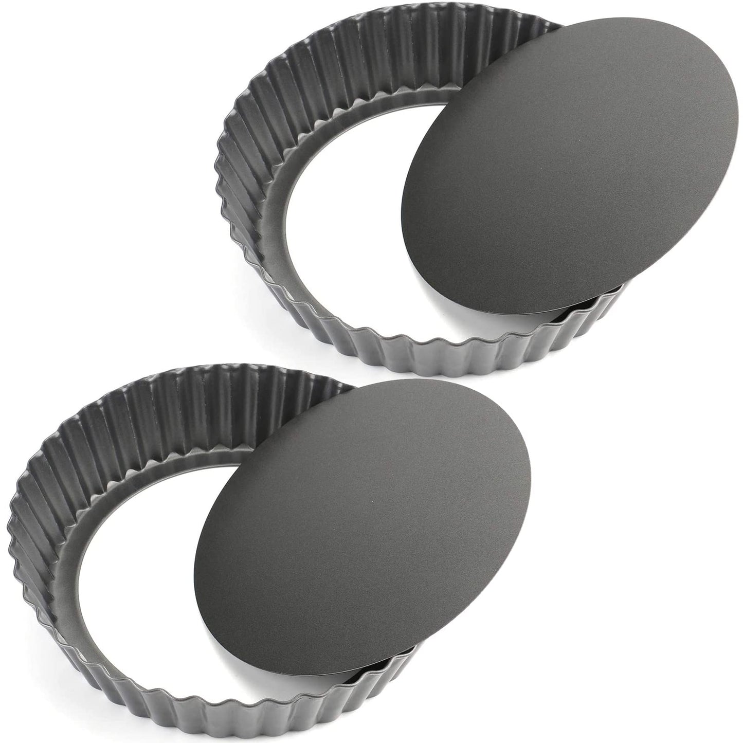 Tosnail 2 Pack Deep Tart Pan, 9.5" x 2" Quiche Pie Pan with Removable Loose Bottom, Fluted Baking Pan