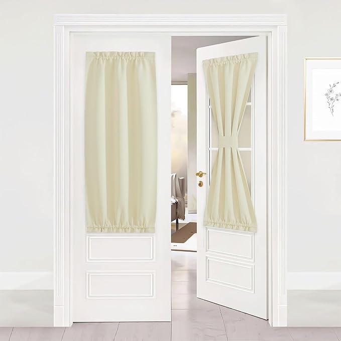NICETOWN Sidelight Door Curtains 50 Inches Long for Side Windows Thermal Insulated Privacy Farmhouse French Door Curtain Panel with Adjustable Tie Back, 25x50 Inch Length, 1 Panel, Light Beige