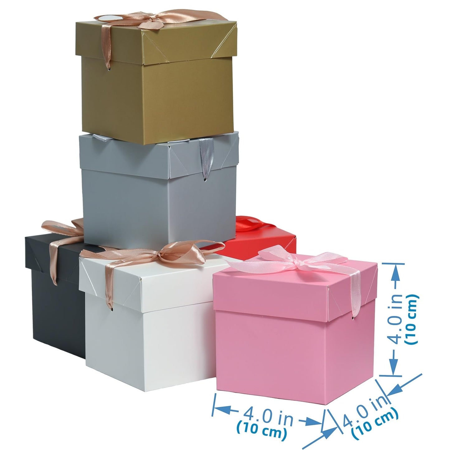GP SUP 12 Pcs Mixed Color Gift Boxes with Lids, 10x10x10cm,6 Color Squared Boxes for Birthday Wedding Party Mother's Day(Multicolor, 4x4x4 Inch)