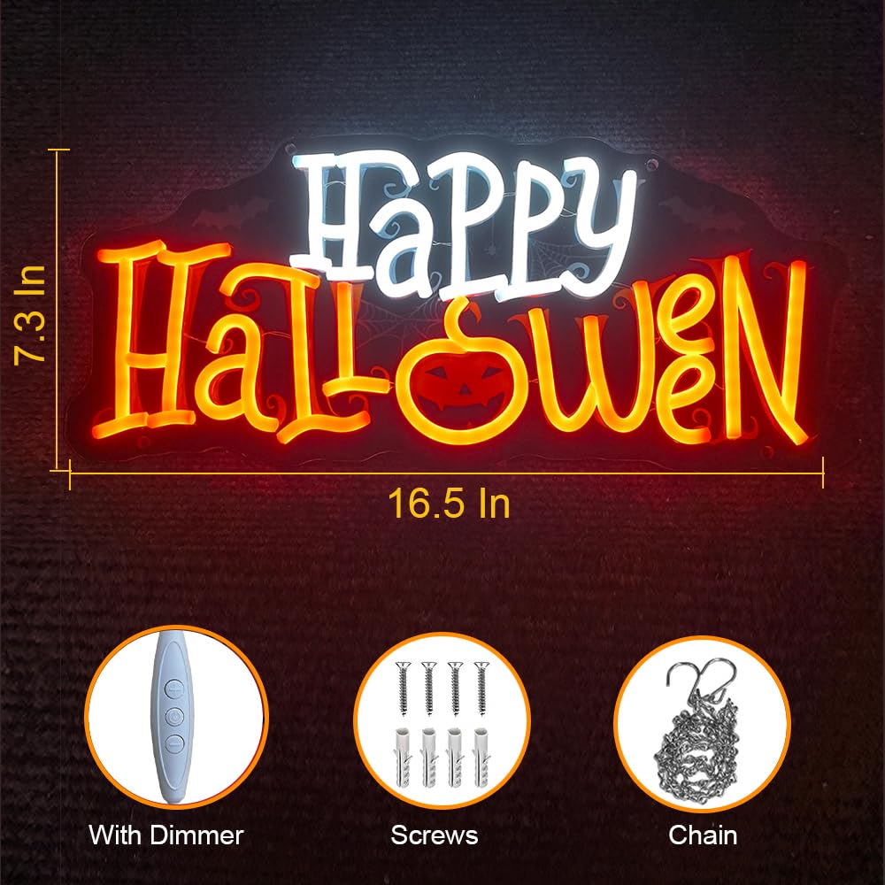 Happy Halloween Neon Sign Halloween Neon Lights for Wall Decor Dimmable Pumpkin Acrylic Led Light Up Sign for Party Home Window Bar Horror Room
