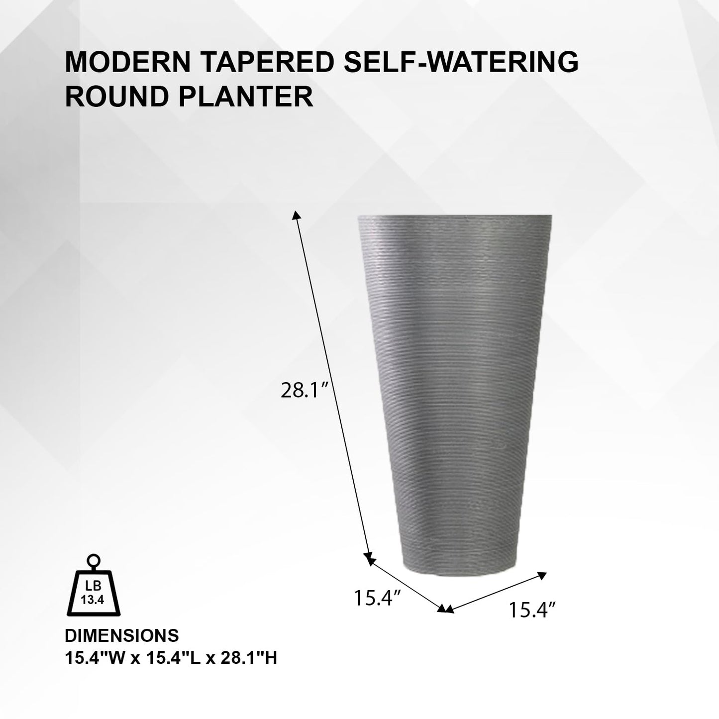 XBrand 28-Inch Tall Tapered Indoor and Outdoor, Gray Planter