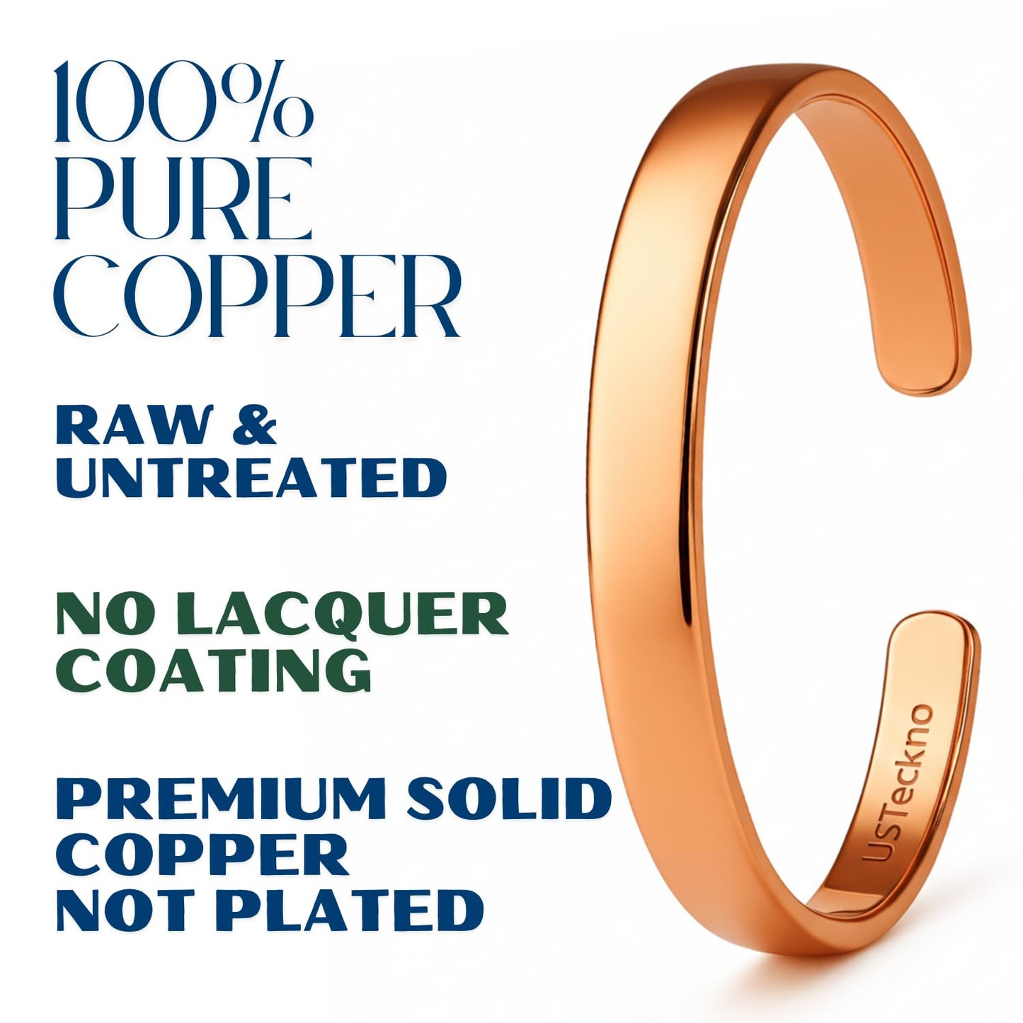 USTeckno Hand Forged 100% Pure Copper Bracelet. Made with Solid High Gauge Copper and Health benefits. Enhance your well-being in style
