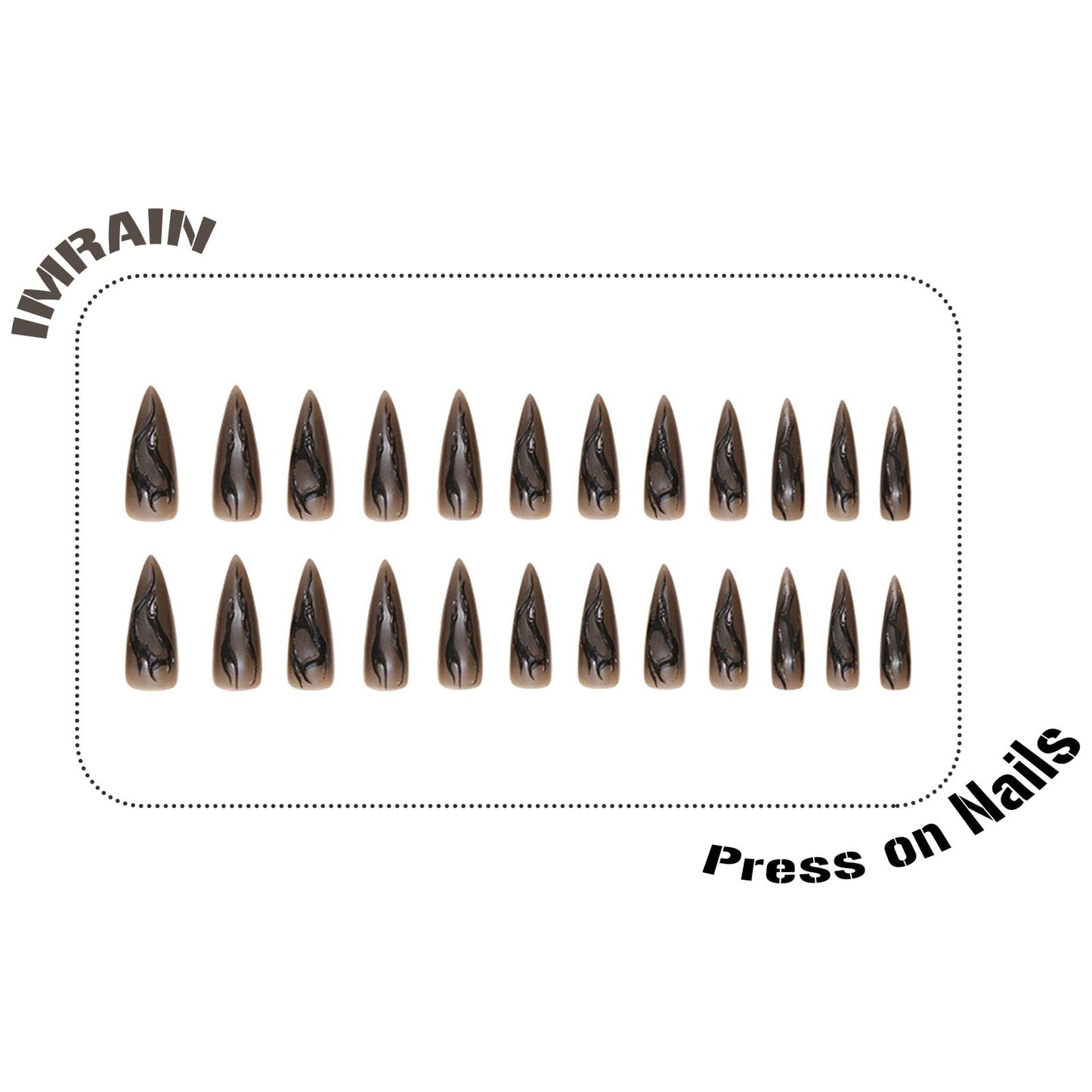 IMRAIN Press on Nails Long Stiletto Fake Nails Black 3D Line Glue on Nails with Designs Full Cover Matte Acrylic Almond Goth Stick on Artificial Nails for Women 24Pcs