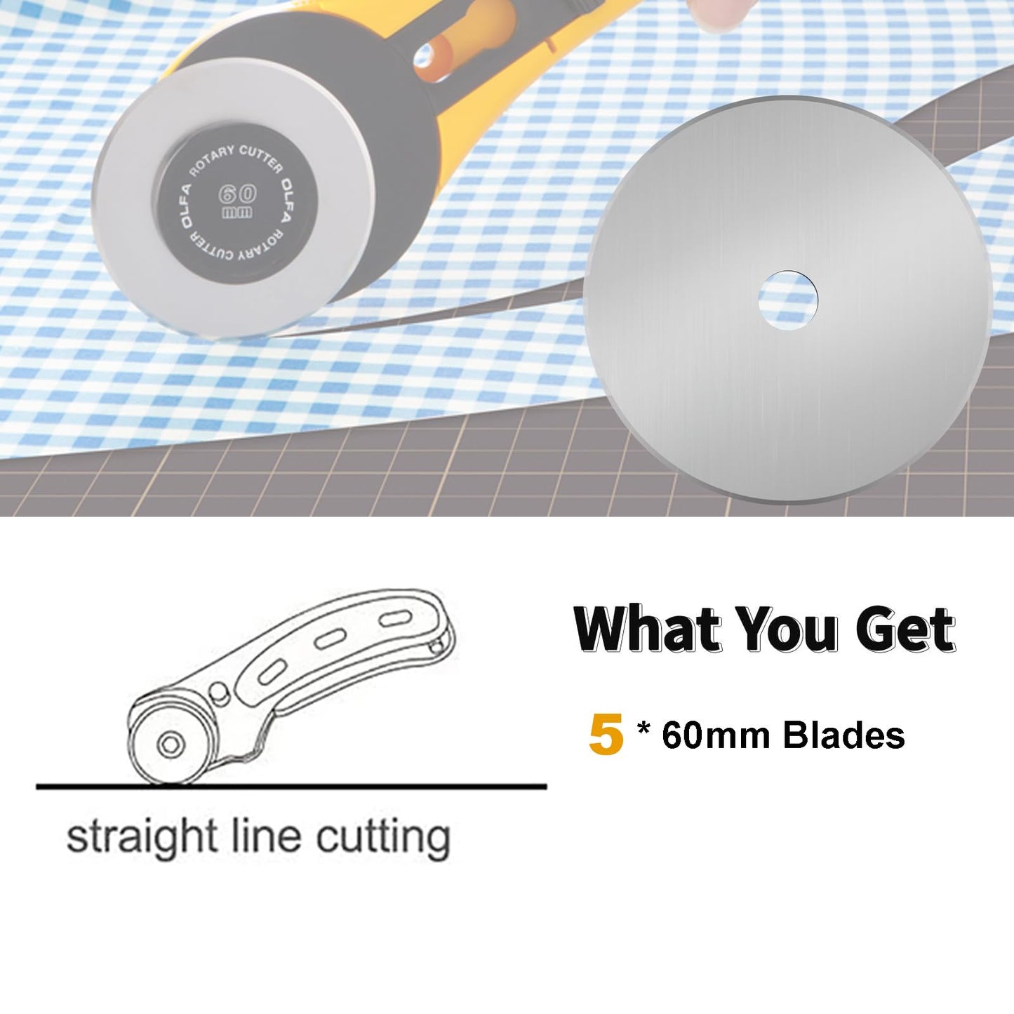 60mm Rotary Cutter Blades 5-Pack Replacement Blades Fits Fiskars, OLFA,Martelli,Dremel,Truecut,DAFA for Quilting Scrapbooking Sewing Arts & Crafts Sharp and Durable Cutter Blade (silver)