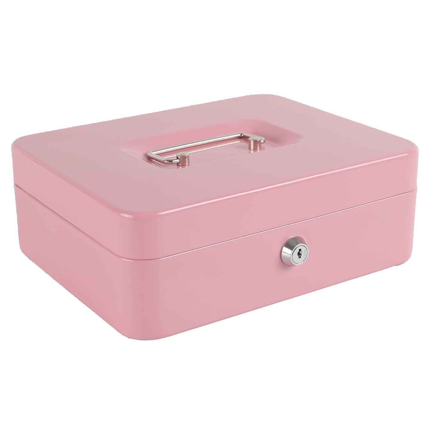 xydled Locking Steel Large Cash Box with Removable Coin Tray and Key Lock,9.84"x 7.87"x 3.54",Pink