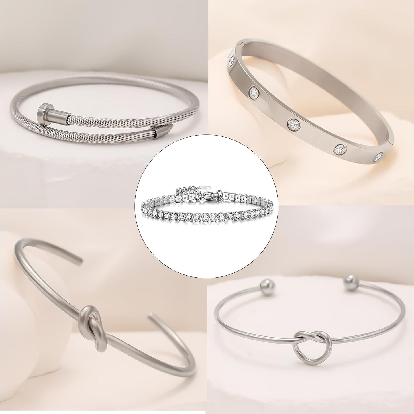 FAFUGA 18 K Silver Plated Love Bangle Bracelet Stack Cuff Jewelry for Women Jewelry Set for Women Gift with Box (style15)