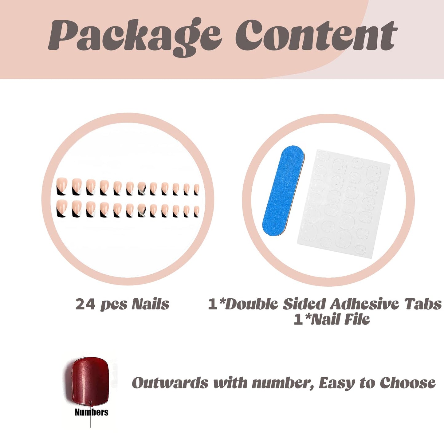 BABALAL Square Press on Nails Short French Tip Fake Nails Black White Design with Rhinestone Bling Luxury Clean Fit Trendy False Nails Manicure Acrylic Supplies